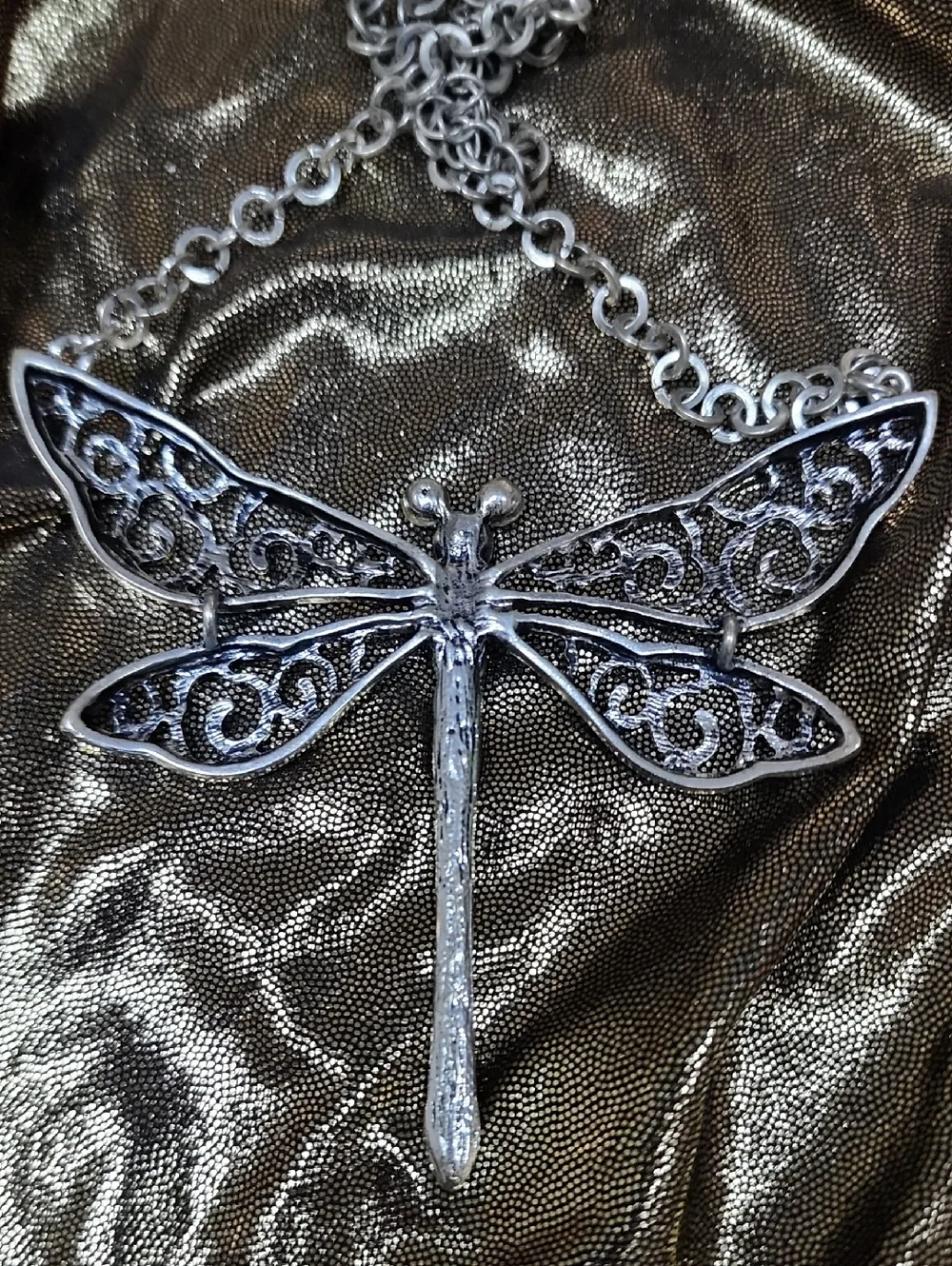 Filigree Dragonfly Pendant‎ Necklace in Silver with Clear Stones